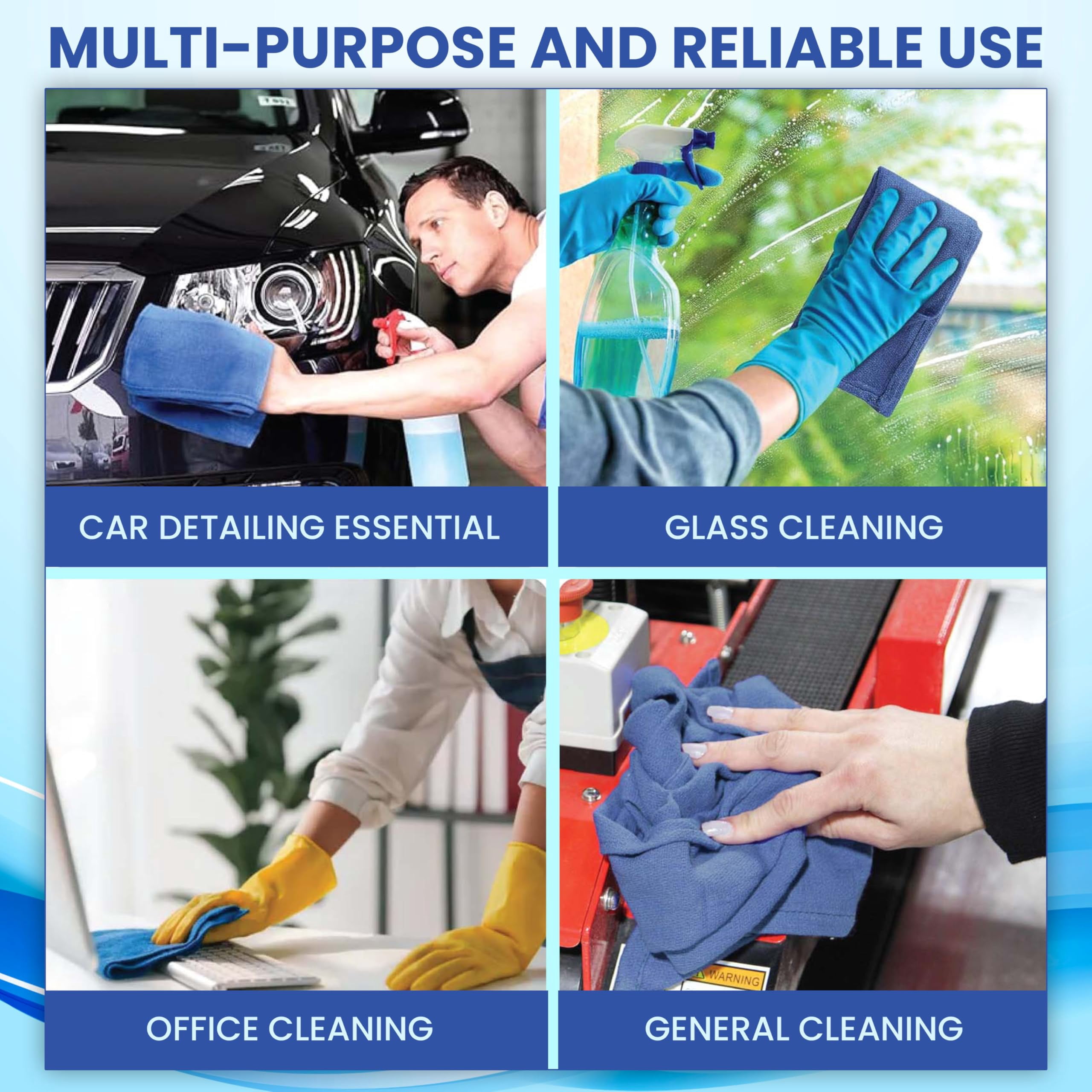 SupremePlus New Huck Cleaning Towels 15" x 25" Commercial Window Lint-Free All Purpose 100% Cotton Household Cleaning Cloths & Wipes, Blue, 25 Count