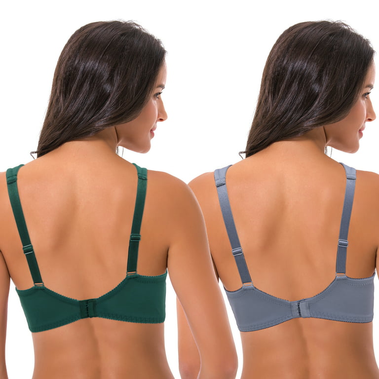 Curve Muse Women's Lightly Padded Underwire Lace Bra with Padded Shoulder  Straps-2PK-GRAY-BLUE, DARK GREEN-42B 