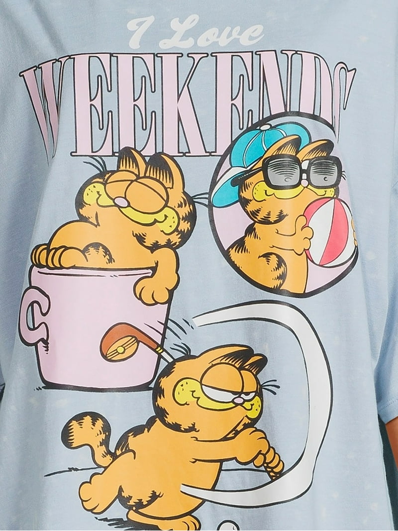 【U LAN】Garred lettering loose fit short-sleeved Garfield Graphic Tee - Oversized Fit, Short Sleeves