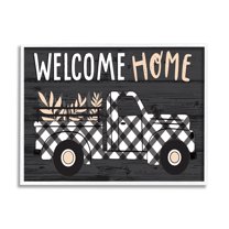 Stupell Industries Black Farmer's Plaid Truck Welcome Home Sign Graphic Art White Framed Art Print Wall Art, 11x14, by Arrolynn Weiderhold