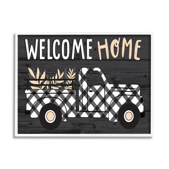 Stupell Industries Black Farmer's Plaid Truck Welcome Home Sign Graphic Art White Framed Art Print Wall Art, 11x14, by Arrolynn Weiderhold