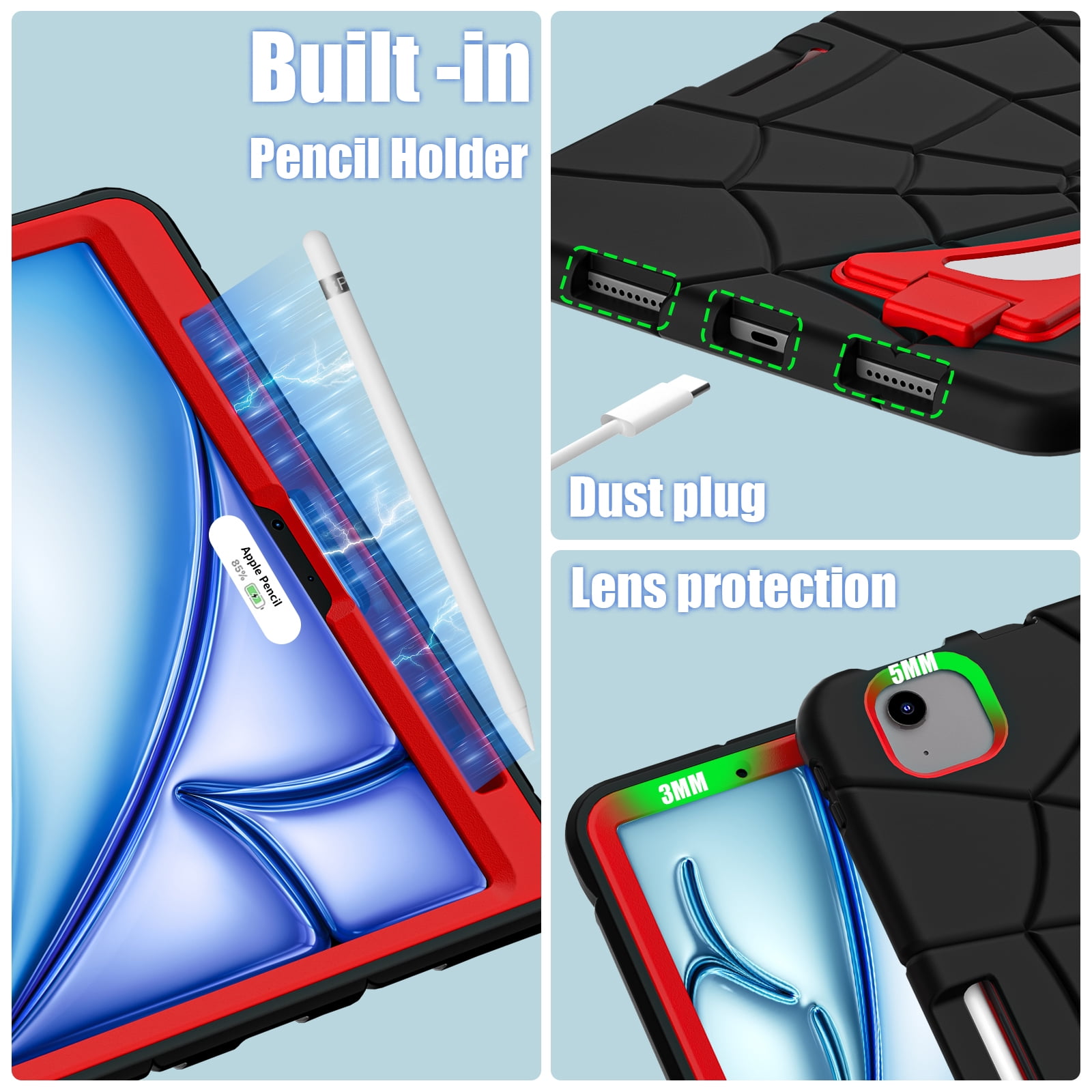 Allytechgroup iPad Air 11 Inch 2026 2025 2024 Case, Cute Stylish Design Kids Friendly Rugged Kickstand Lightweight Silicone PC Case with Pencil Holder for Apple iPad Air 11 Inch M4 M3 M2