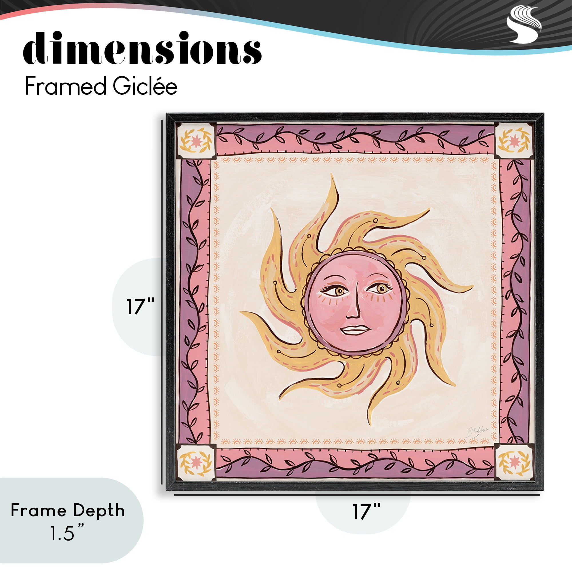 Stupell Industries Pink Sun Face with Leaf Border Black Framed Giclee Art, design by Two If By Sea Studios