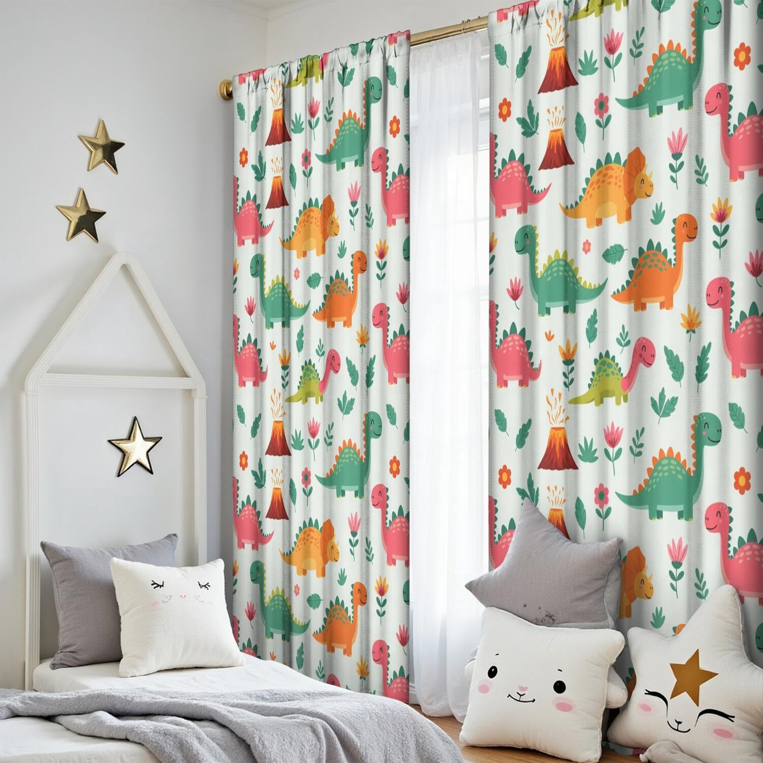 Blackout Kids Curtains,Dinosaur and Volcano Pattern Childrens Insulated Curtains Set Of 2,Bedroom Essentials,Toddler Room Decor 52"x84"