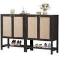 thumbnail image 3 of SICOTAS 31.5"W Rattan Shoe Cabinet Set of 2 with 2 Rattan Doors, Boho Farmhouse Shoe Storage Organizer with Adjustable Shelves & Open Storage, Black Walnut Oak, 3 of 7