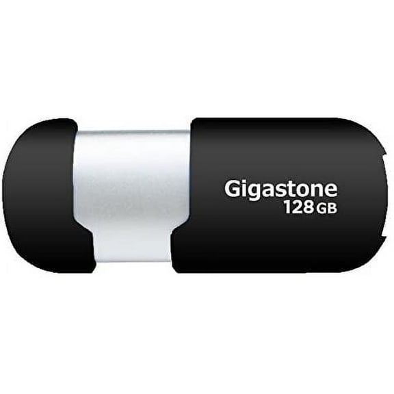 Gigastone V10 128GB USB 2.0 Flash Drive, Capless Retractable Design Pen Drive, Black and Silver GS-Z128GCNBL-R