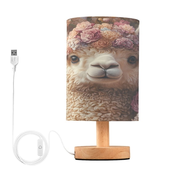 Bedside Desk Lamp LED Alpaca with Rose Table Nightstand Lamps Warm Light Fabric Lampshade for Home Bedroom Office Living Room Decor