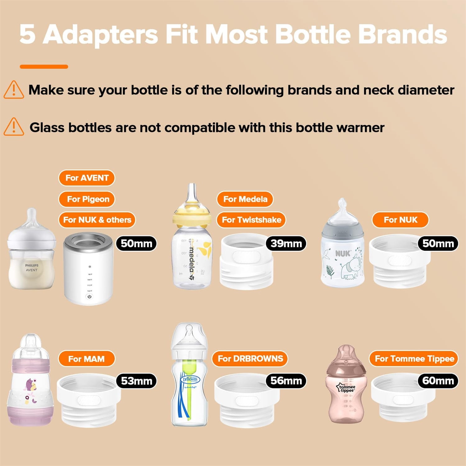 Jademall Portable Baby Bottle Warmer with 5 Adapters, 3-in-1 Rechargeable Bottle Warmer for Breast Milk, Formula & Food, 4 Temperature Settings for Travel & Home