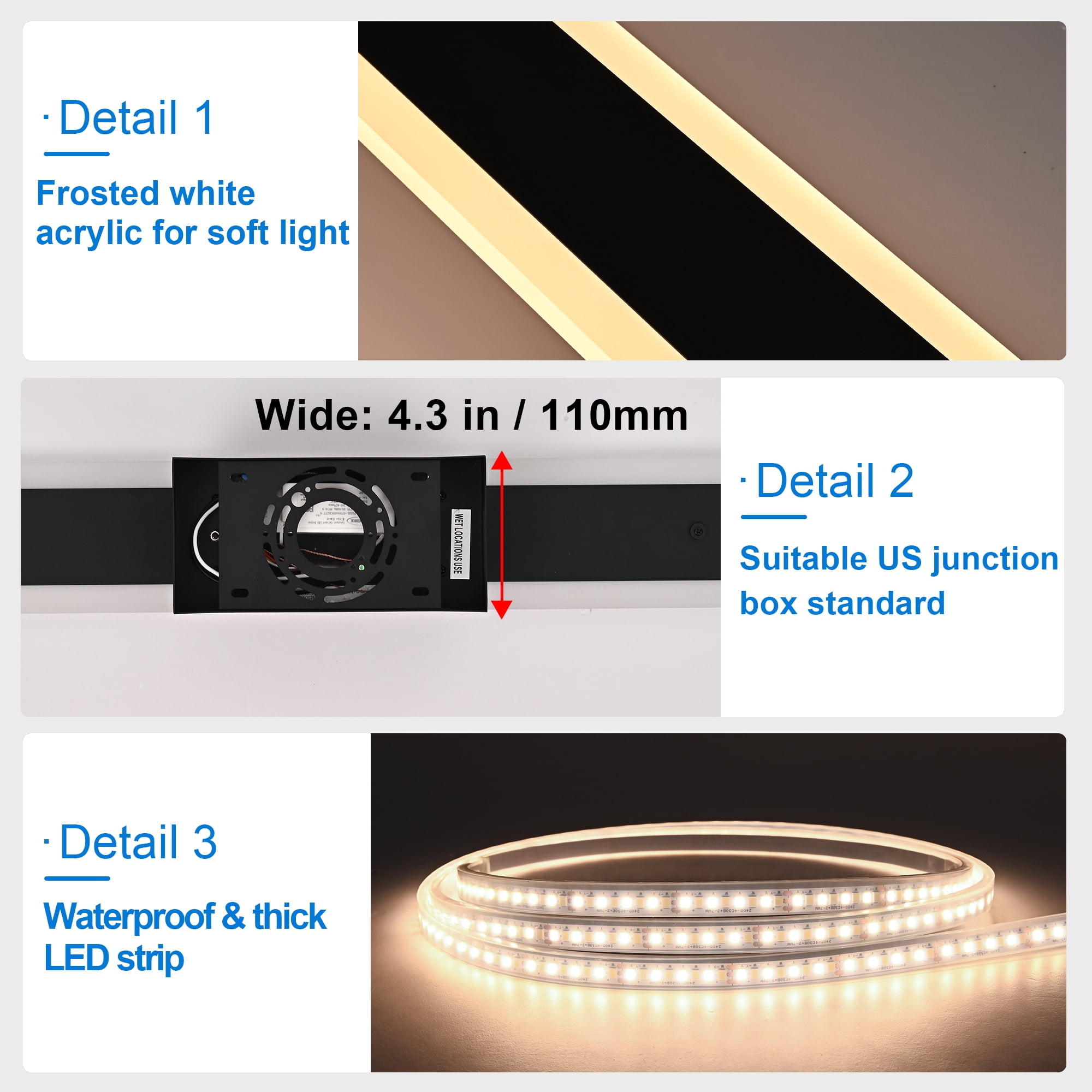 Melucee 2 Pack Long Outdoor Wall Lights, LED 24in Exterior Lighting Fixtures, IP65 Waterproof Matte Black Linear Outside Sconce