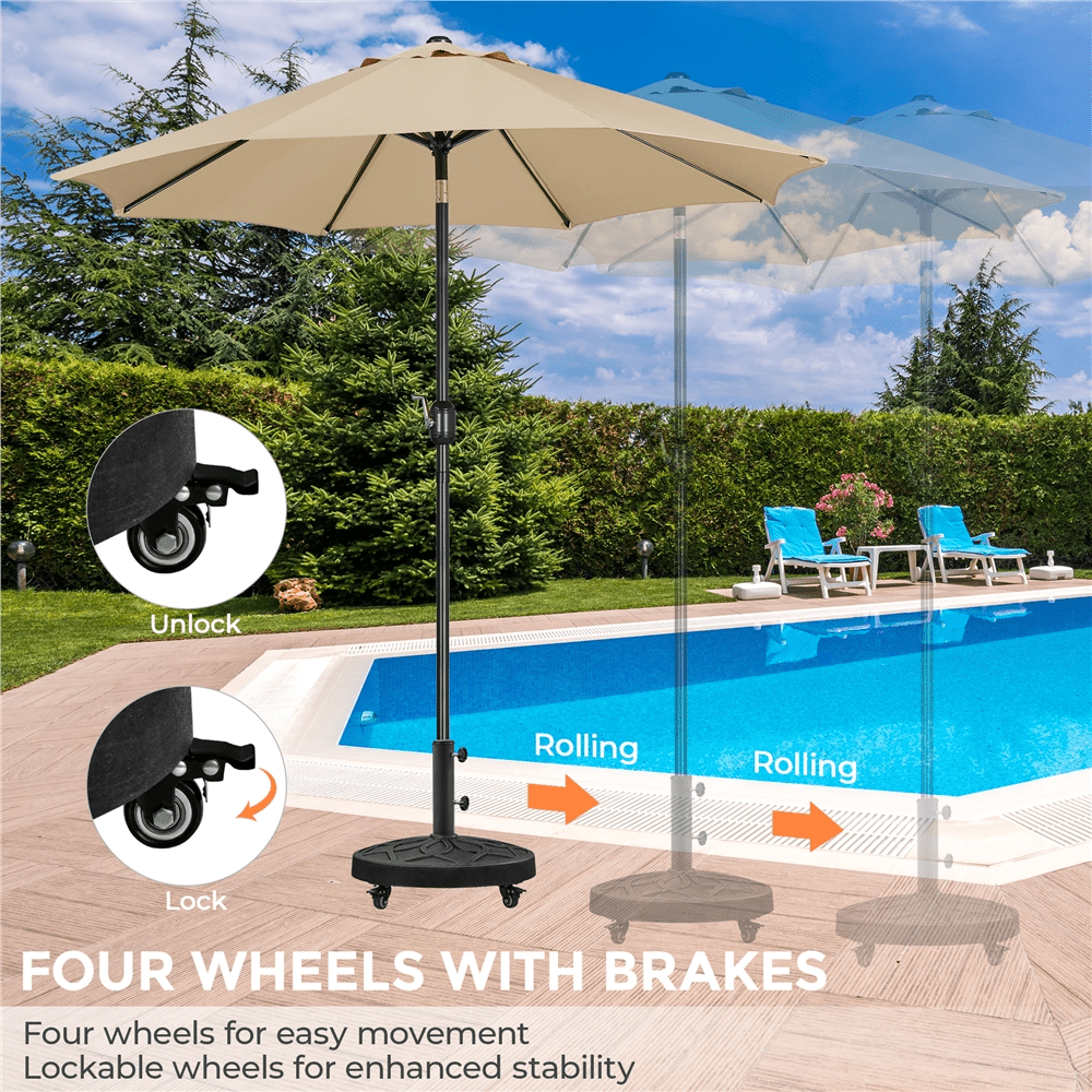 Renwick Outdoor 20" Patio Market Umbrella Base Stand with Wheels, Black