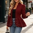 thumbnail image 5 of Sexlip Women Peplum Blazer Jacket Stand Collar Puff Long Sleeve All Over Pearl Beaded Open Front Fitted Waist Evening Party Semi Formal Outer Coat Red XXL, 5 of 9