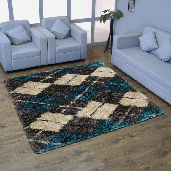 Rugsotic Carpets Hand Tufted Shag Polyester Eco-Friendly 6'x6' Area Rugs Square Multicolor Geometric Modern High Pile Thick Handmade Anti Skid Indoor Rug for Living Room, Bedroom K00015
