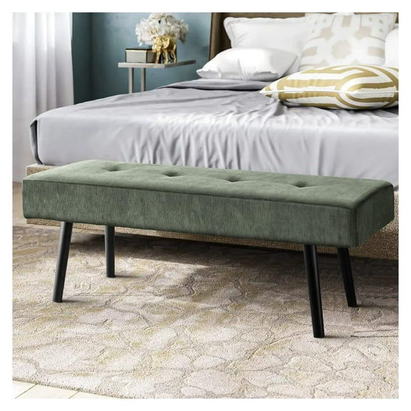 Entryway - Green for Bedroom, Modern Ottoman End of Bed, Corduroy Padded Benches for Living Room, Foyer, Mudroom, Hallway - 39" L x 14" W x 17" H