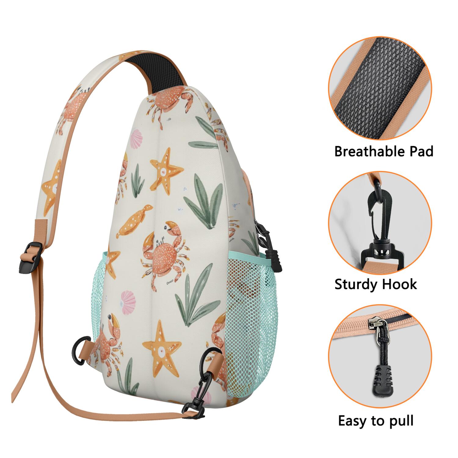 Sling Backpack Trendy Sling Backpack Marine Adorable Crab () Travel Backpack Backpack Purse for Women Men