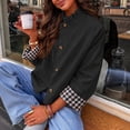 thumbnail image 6 of Womens Ruffle Stand Collar Short Trench Coat Single Breasted Cropped Jackets With Plaid Cuffs, 2XL, 6 of 6