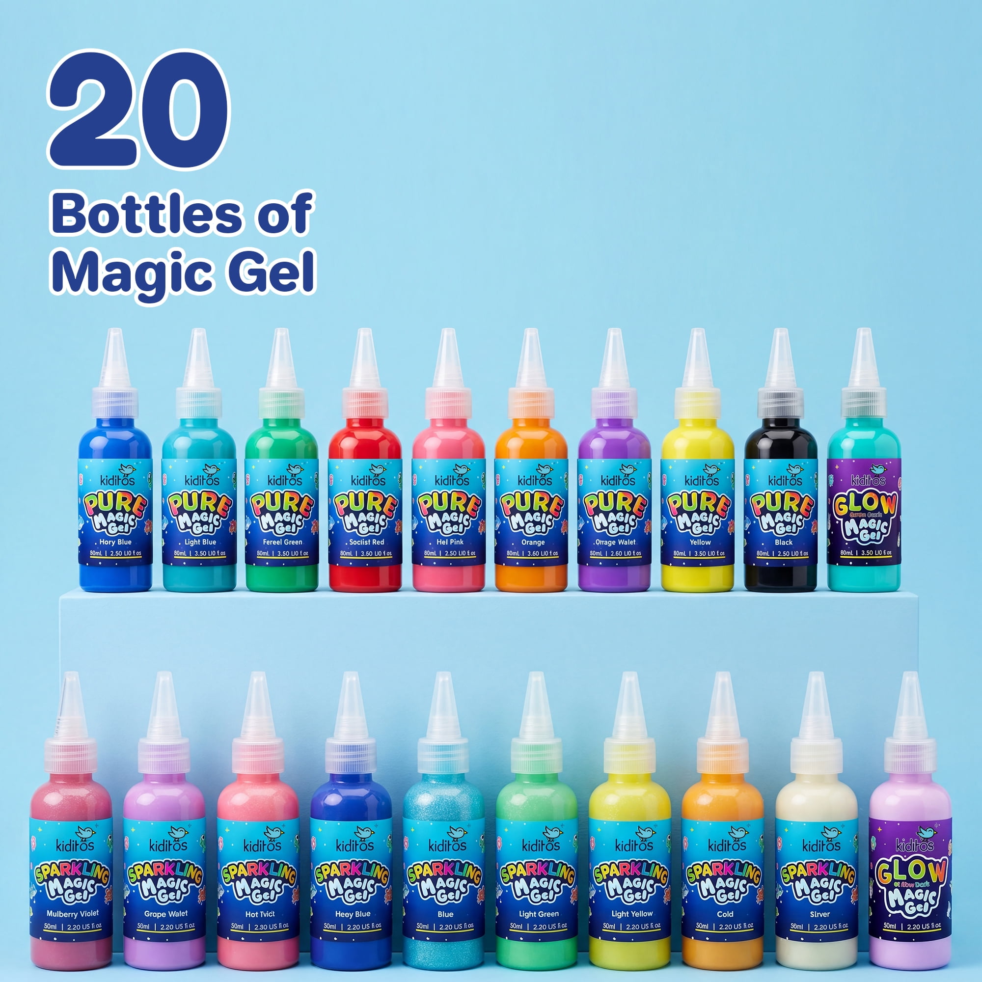 Kiditos Magic Water Elf Toy Kit, Aqua Fairy Water Gel Kit-20 Magic Gels &10 Molds–Make Your Own Water Pets&Squishy Toys–Creativity DIY Craft Kit,Birthday Gifts&Party Favors for Kids Ages 3+