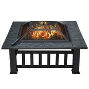 Outdoor 32'' Fire Pit Square Metal BBQ Grill Stove Wood Burning Pit  Bonfire Pit Patio Chimenea for Family Friend Kids Barbeque Party Camping, Heating, Picnic in Backyard Patio Garden-Black