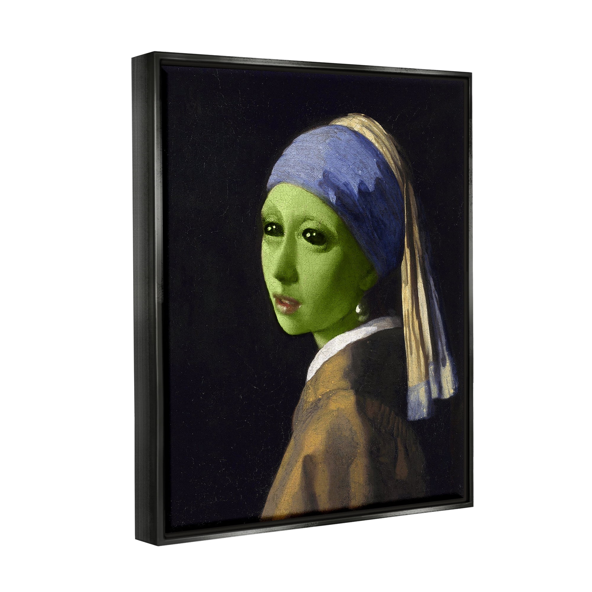Stupell Industries Girl With Pearl Earring Alien Fairy Tales & Fantasy Painting Black Floater Framed Art Print Wall Art
