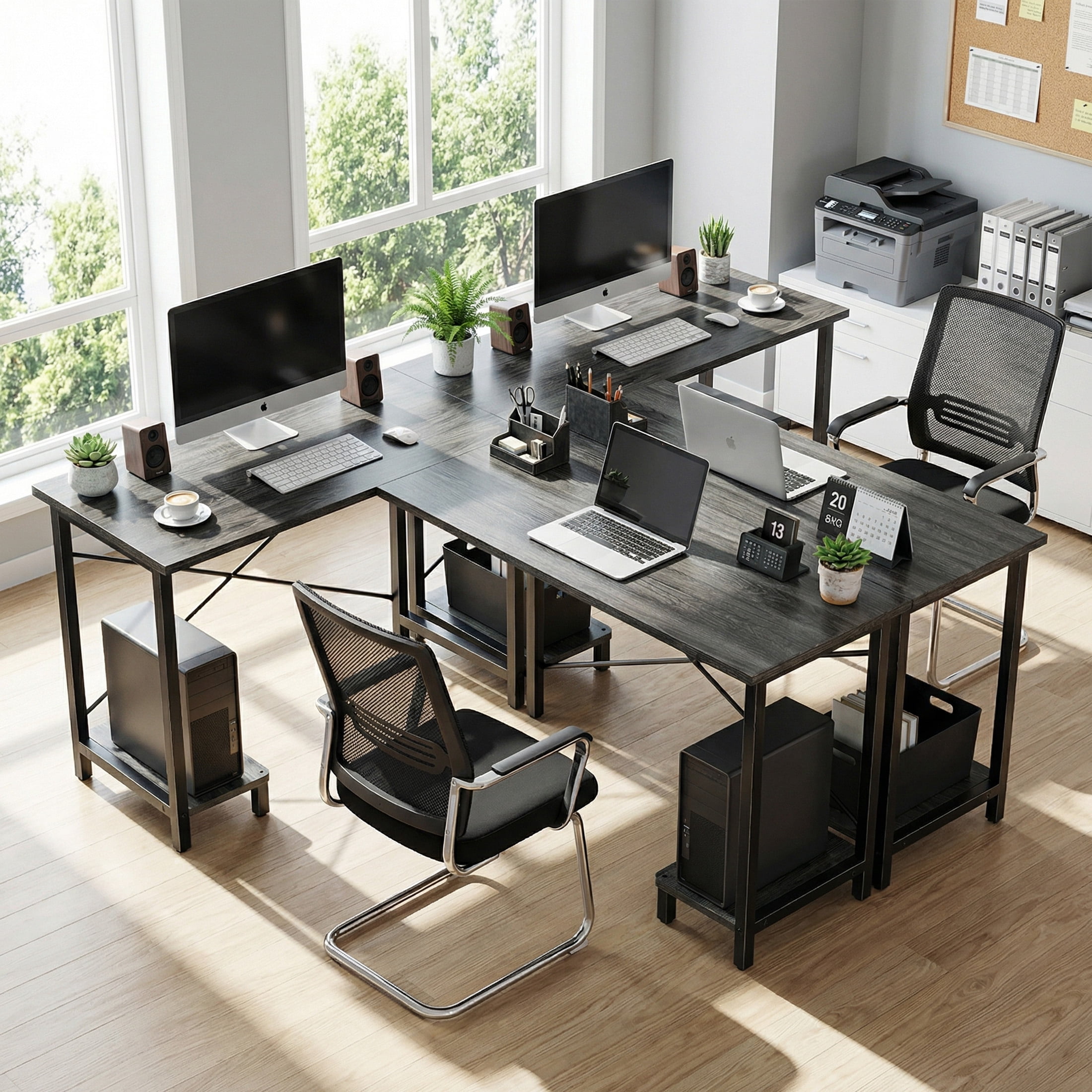 CONCETTA 49” L Shaped Computer Desk with Movable CPU Stand, Corner Desk for Save Space, Home Office, Wood Gray