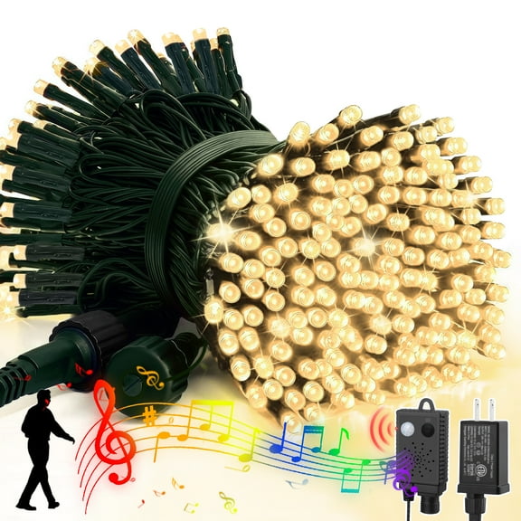 LAMPHOME 33ft Music Christmas Mini Lights (Green Wire),100 LED Fairy Starry String Light Plug in for Indoor Outdoor Xmas Tree Wedding Party Decoration (Warm White)