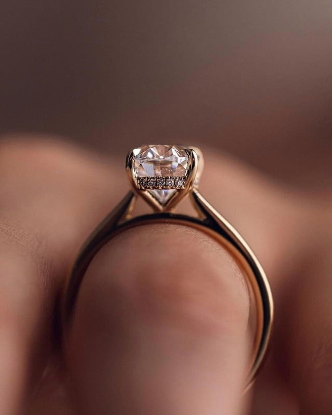 SOLITAIRE JEWELS 3.1CT Oval Cut Moissanite Diamond Hidden Halo Engagement Ring, Anniversary Ring For Women, 10k Yellow Gold Solitaire Ring