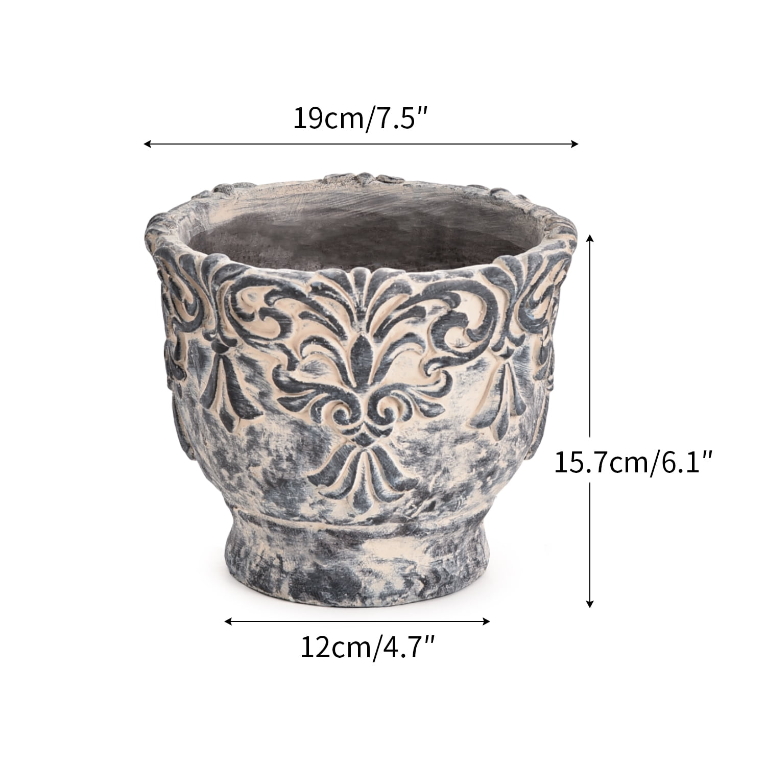 Sungmor 7.3 Inch Cement Plant Pot for Plants, Succulent Planter with Embossed Design, Vintage Concrete Flowerpots with Drainage Hole, Decorative Orchid Houseplant Pot Indoor Outdoor Plant Container