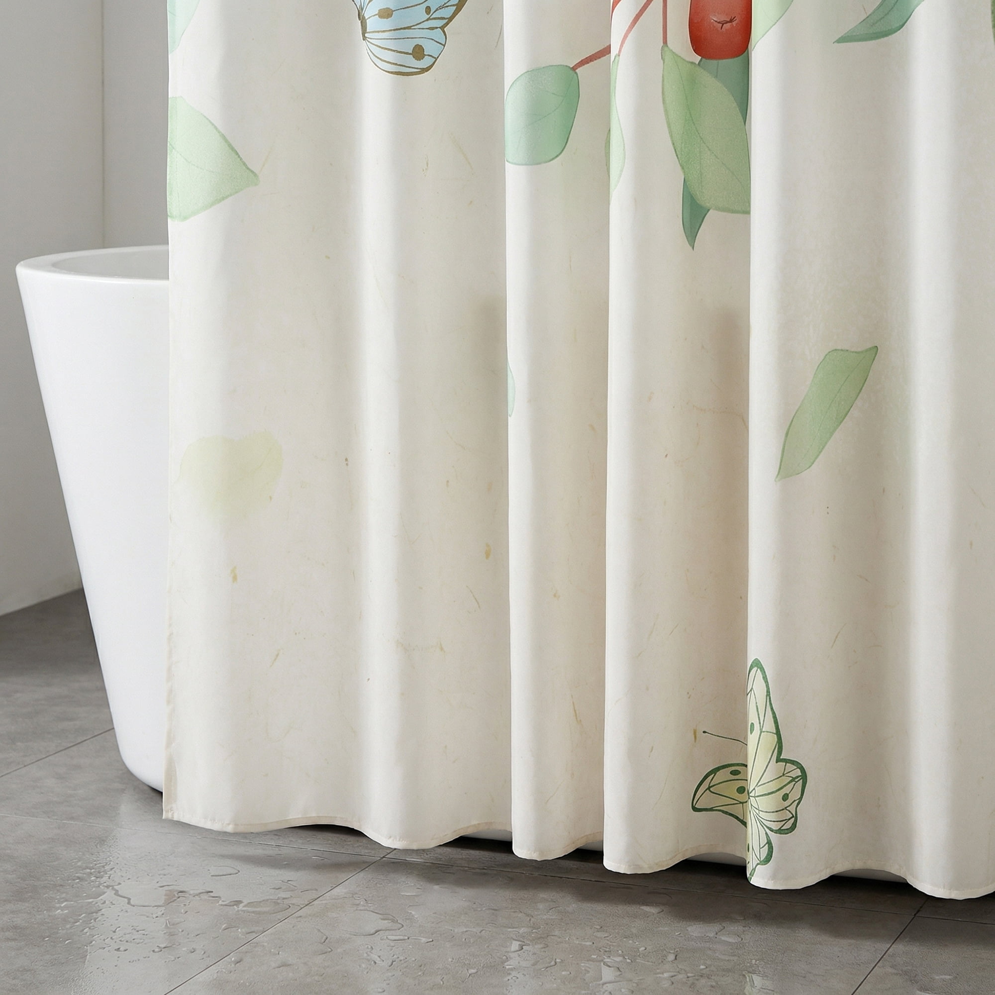 Unique Bargains Cute Print Shower Curtain Sets with Hooks Green Leaves 71"W x 71"L