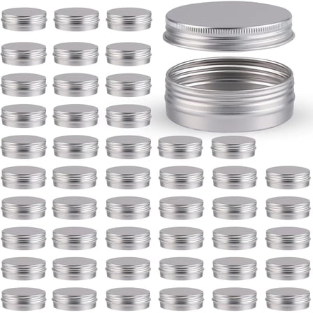 Aluminum Tin Cans,48pcs 2oz Metal Round Containers Screw Lid Empty Small Storage Travel Tin Jars for Candles, Salve, Cosmetics, Spice