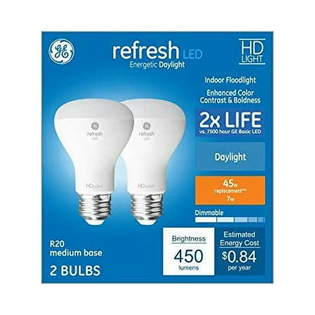 

GE Refresh 2-Pack 45 W Equivalent Dimmable 5000k Daylight R20 LED Light Fixture Light Bulbs