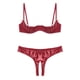 thumbnail image 5 of Conjunto de lencería para mujer, ropa interior de charol brillante sin entrepierna, correas ajustables, sujetador con aros y bragas con entrepierna abierta, 5 of 5