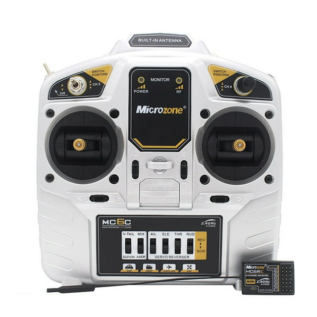 Microzone MC6C 2.4GHz 6CH Remote Controller Mode 1 and MC6RE Receiver System for RC Airplane Drone Multirotor Helicopter Car Boat