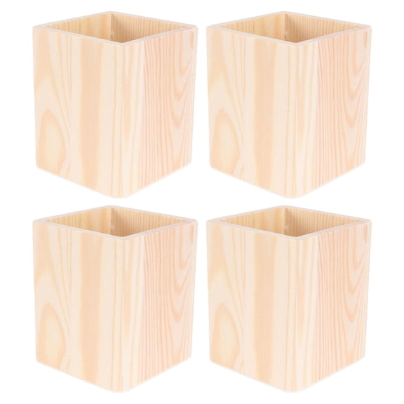 FRCOLOR DIY Wood Pen Holder for Storage Use Paintable Blank Wood Desk Organizer Khaki 4 Pieces
