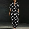 thumbnail image 3 of Women's Dressy Polka Dots 2 Piece Outfits - V Neck Shawl Collar Blouses & Wide Leg Pants Lounge Sets with Pockets, 3 of 6