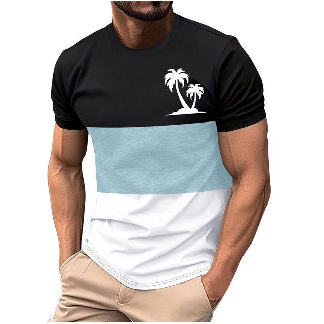 Mens Casual Pantalones Cortos Cuello Redondo Patchwork Impresión Suéter Blusa de Fitness, Camisetas para Hombre