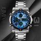 thumbnail image 2 of Reloj de moda, moderno, multifuncional, con tres zonas horarias, esfera grande, para hombres de negocios, reloj electrónico con correa de acero, 2 of 5