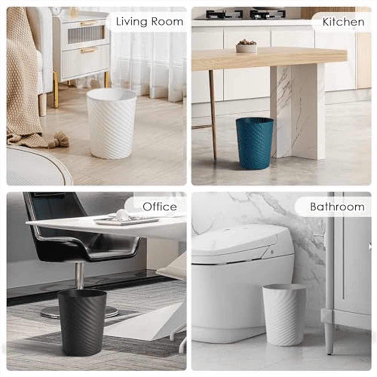 Small Trash Can, 3Pcs Bathroom Trash Can, Slim Round Waste Basket, for Kitchen, Dorm, Bedroom, Office, Living Room-White