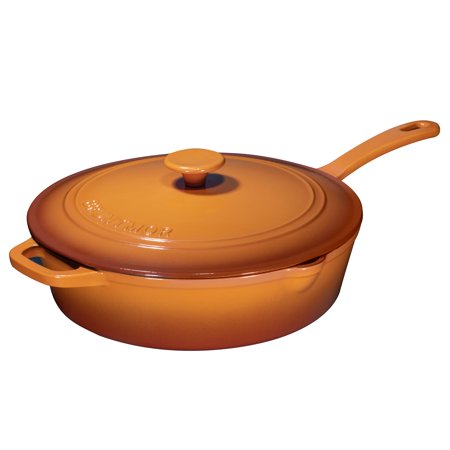 Enameled Cast Iron Skillet Deep Saute Pan with Lid, 12 Inch, Pumpkin Spice