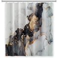 thumbnail image 2 of Cortina de ducha de baño de mármol, cortina de ducha de tela gris y blanca con ganchos, accesorios decorativos de baño con textura de tinta moderna, 72 x 72 (oro negro), 2 of 5