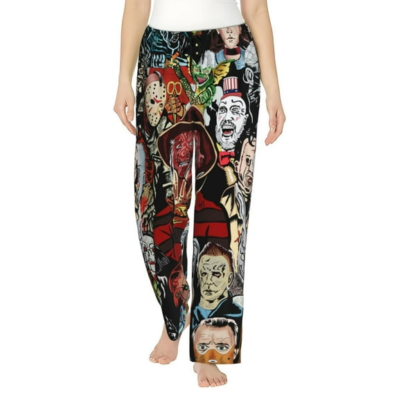 Comfy Women's Lounge Pajama Pants, Horror Movie Characters Sleepwear Loose Bottoms with Pockets Large