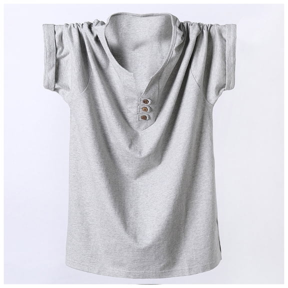 3X-8X Plus Size T Shirts for Men Big & Tall Short Sleeve Button V Neck Tees Tops Mens Cotton Solid Color Pullover Slim Athletic Workout Tshirts Shirt