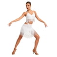 thumbnail image 6 of Aislor Women's Latin Salsa Ballroom V Neck Sleeveless Fringe Crop Top with Swing Skirt Indian Dancewear White M, 6 of 7