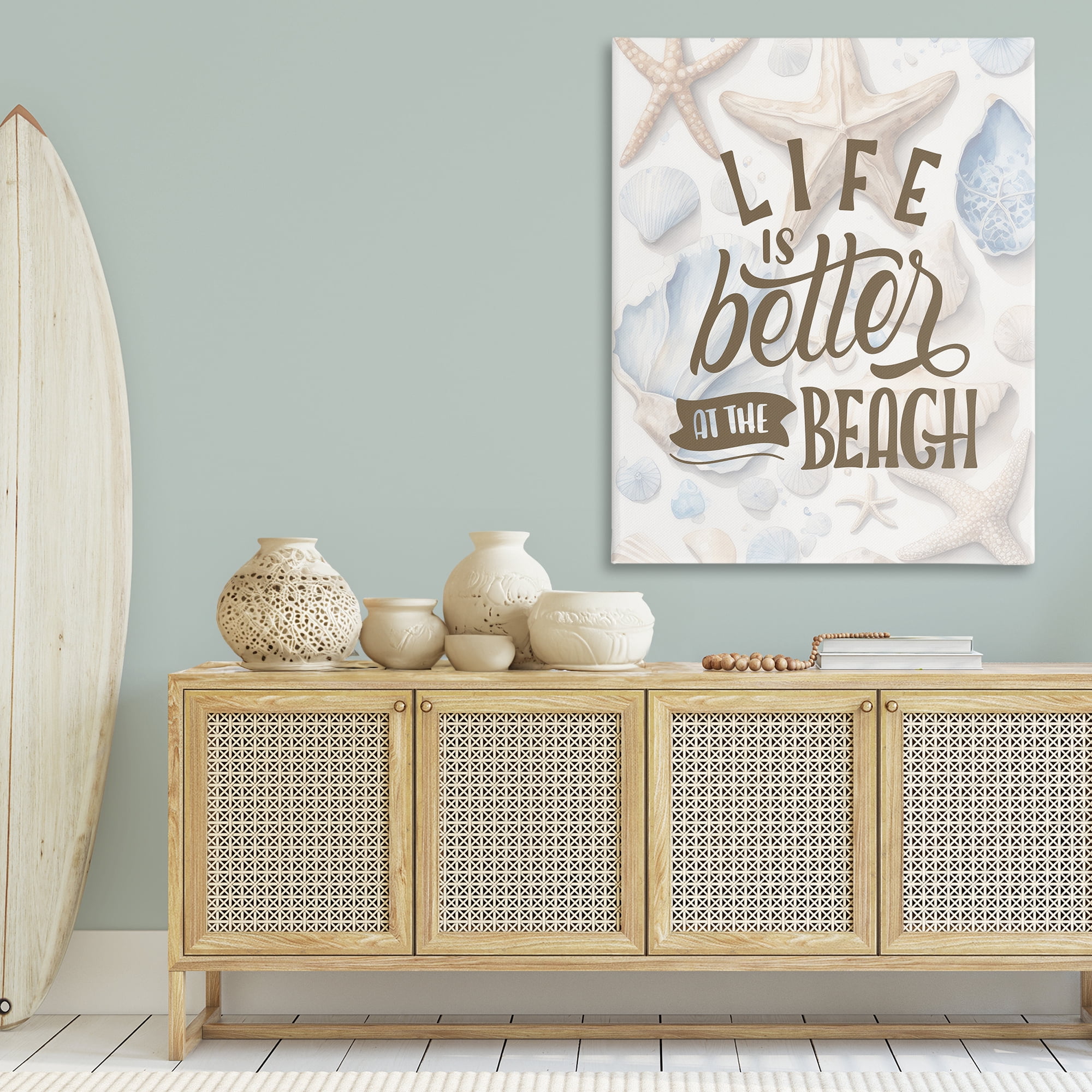 Stupell Industries Patterned Beach Phrase Typography Painting Gallery Wrapped Canvas Art Print Wall Art, 36 x 48