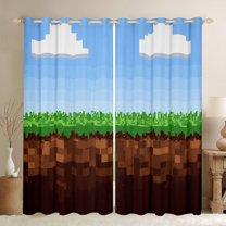 Homewish Pixel Geometric Blackout Curtains Set of 2 (52x84 Each),Modern Abstract Art Window Curtains,Green Brown Blue Curtains and Drapes For Boys,Luxury Bedroom Decor