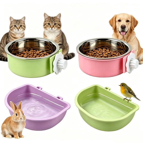 4-Pack Hanging Pet Bowls, Anti-Spill Cage Feeder for Small Animals, Cats, Dogs, Birds, Rabbits