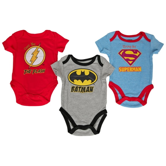 Justice League Superman Batman and Flash 3-Pack Infant Bodysuit Set-6-9 Months