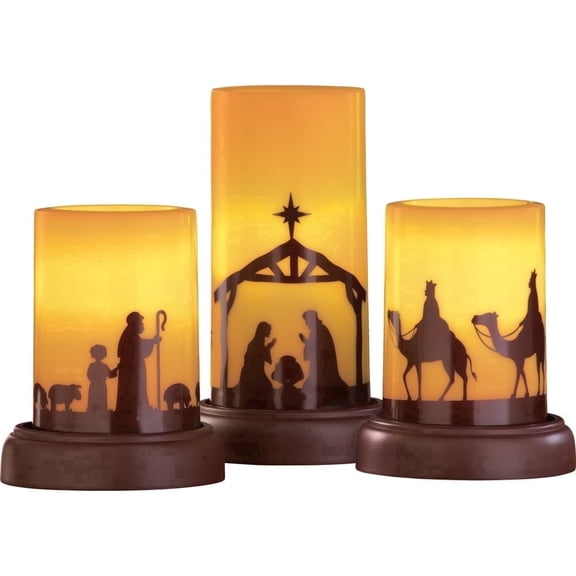 Collections Etc LED Flameless Christmas Nativity Scene Candles, Holiday Home Decor Accents - Set of 3