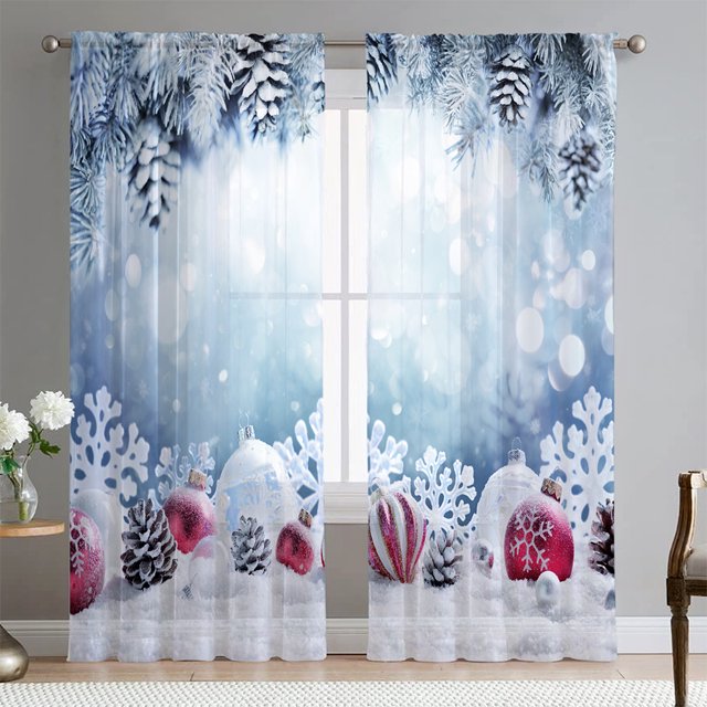 Goory Rideaux de Noël Luxe 2 Pcs Draperies Texturées en Lin Décoration Maison Rideau de Fenêtre Poche de Tringle Style Chambre-5 L:51 Pouces x H:63 Pouces