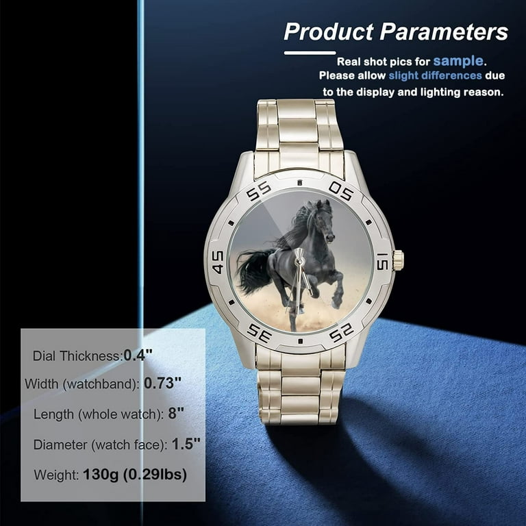 SUNENAT Funny Horse Run in Desert Men's Analog Casual Wrist Watches with Stainless Steel Band