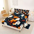 thumbnail image 2 of Homewish Whimsical Halloween Ghost Bed Sheets,Mixed Pumpkin Leaf Print Full Size Sheets,Deep Navy Orange,4pcs,1 Flat Sheet,1 Fitted Sheet and 2 Pillowcases, 2 of 6