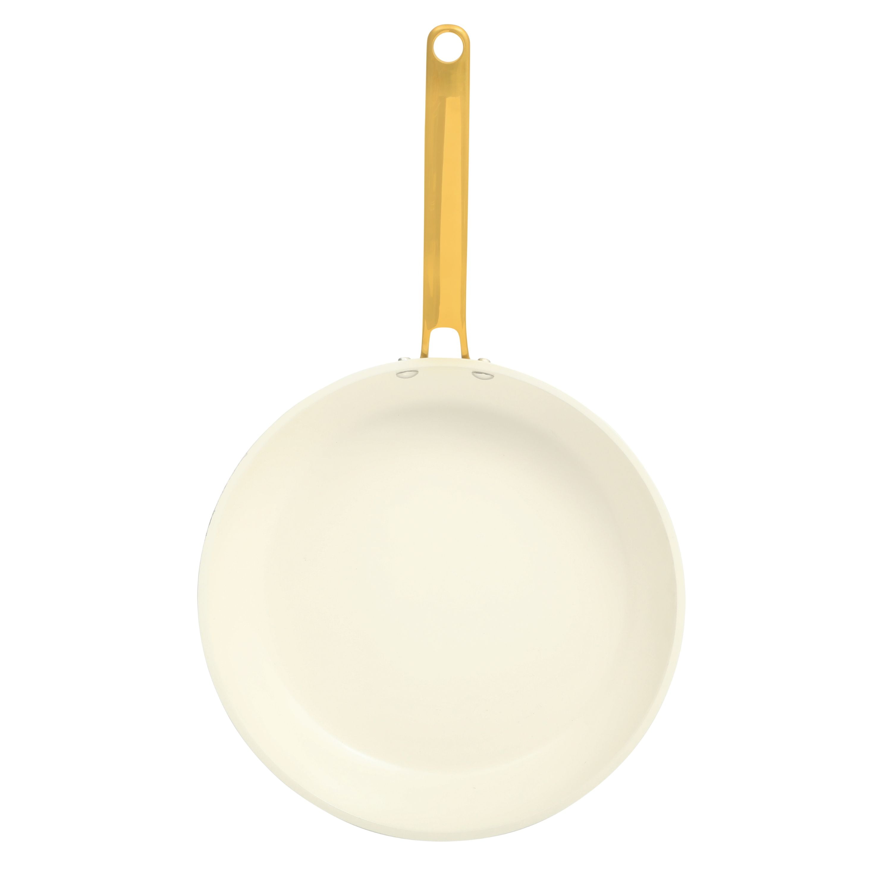 Martha Stewart 12-Inch Ceramic Nonstick Frying Pan Skillet, Linen with Gold Handle